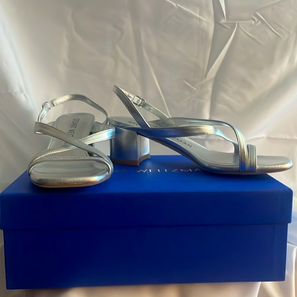 Stuart Weitzman Oasis 50MM Strappy Leather Silver Sandals-never worn w dust bag